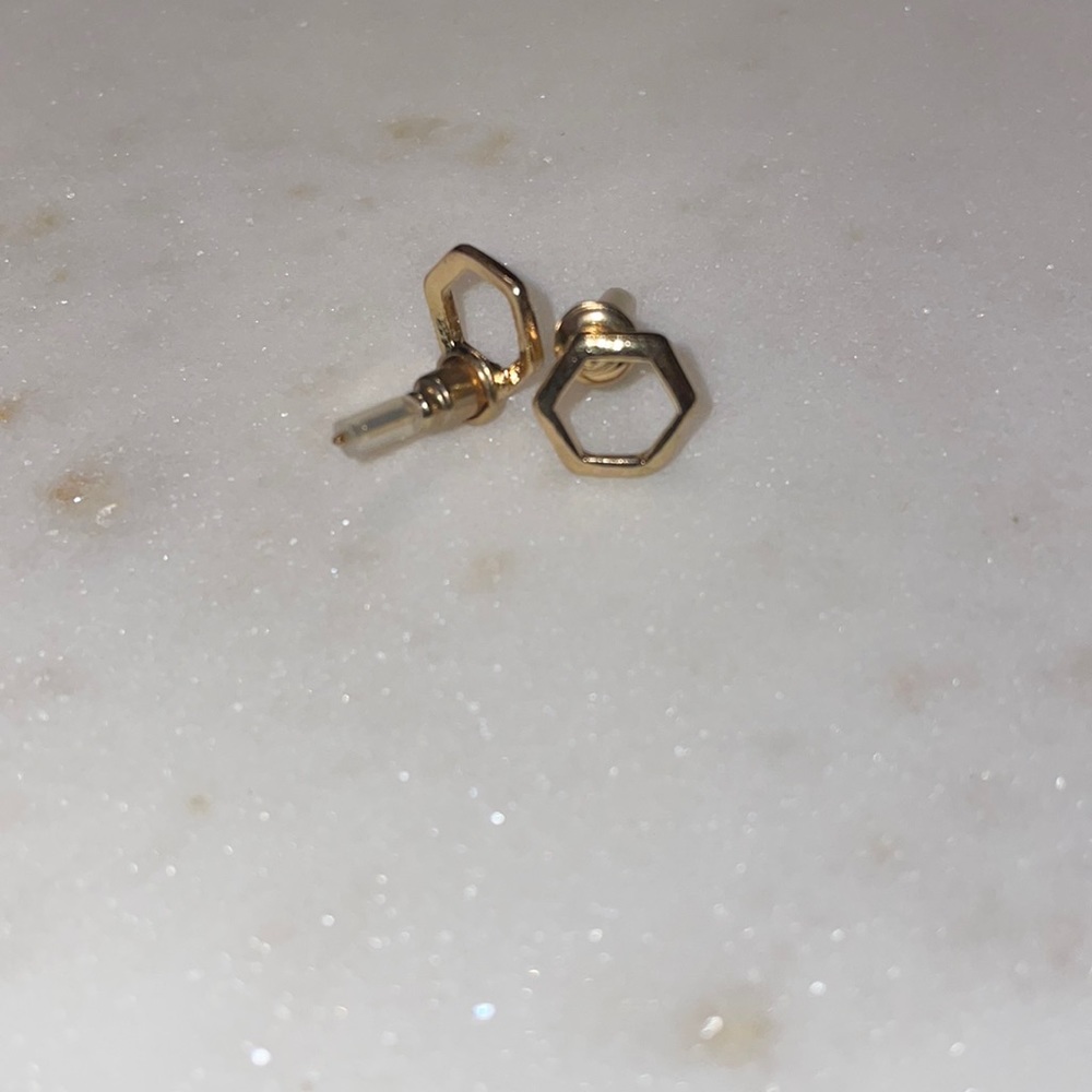 Gold hexagon post earrings
